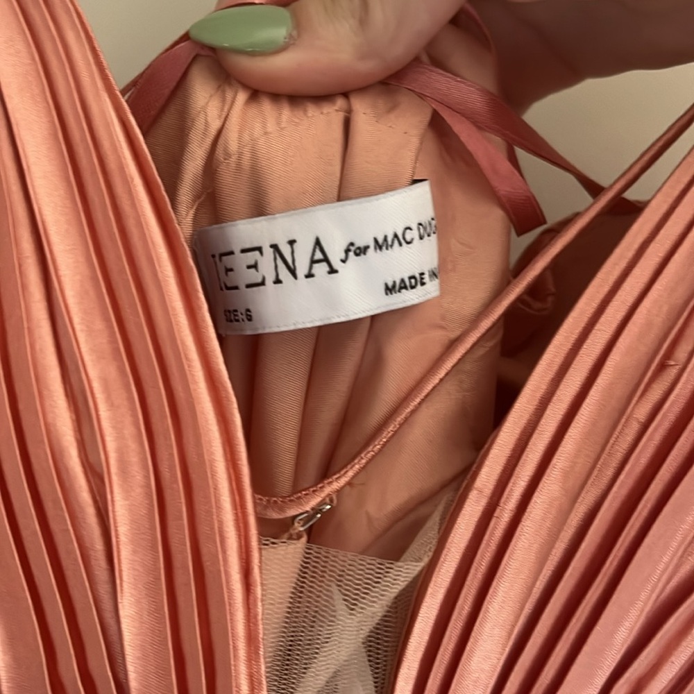 IEENA FOR MAC DUGGAL Plunge Neck Pleated Evening Rose Gold Pink Formal Gown - Picture 7 of 9